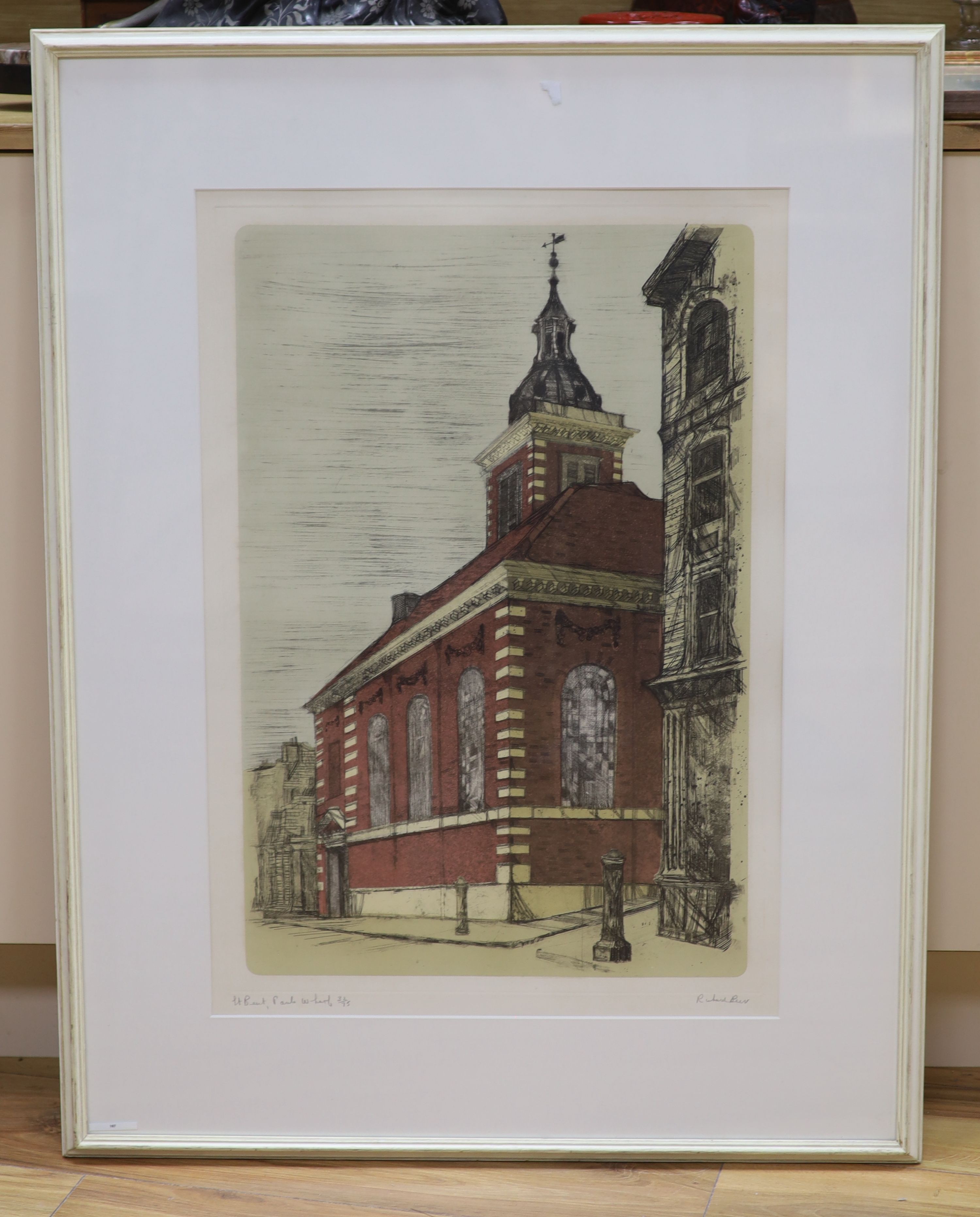 Richard Beer, coloured etching with aquatints, Pauls Wharf, signed in pencil, 32/75, 60 x 40cm